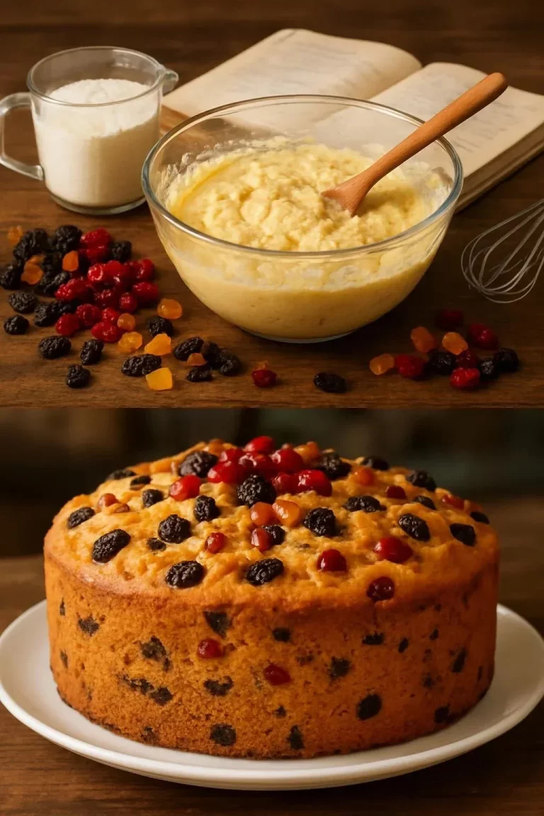 Torta de fruta confitada decorada con frutas frescas y glaseado