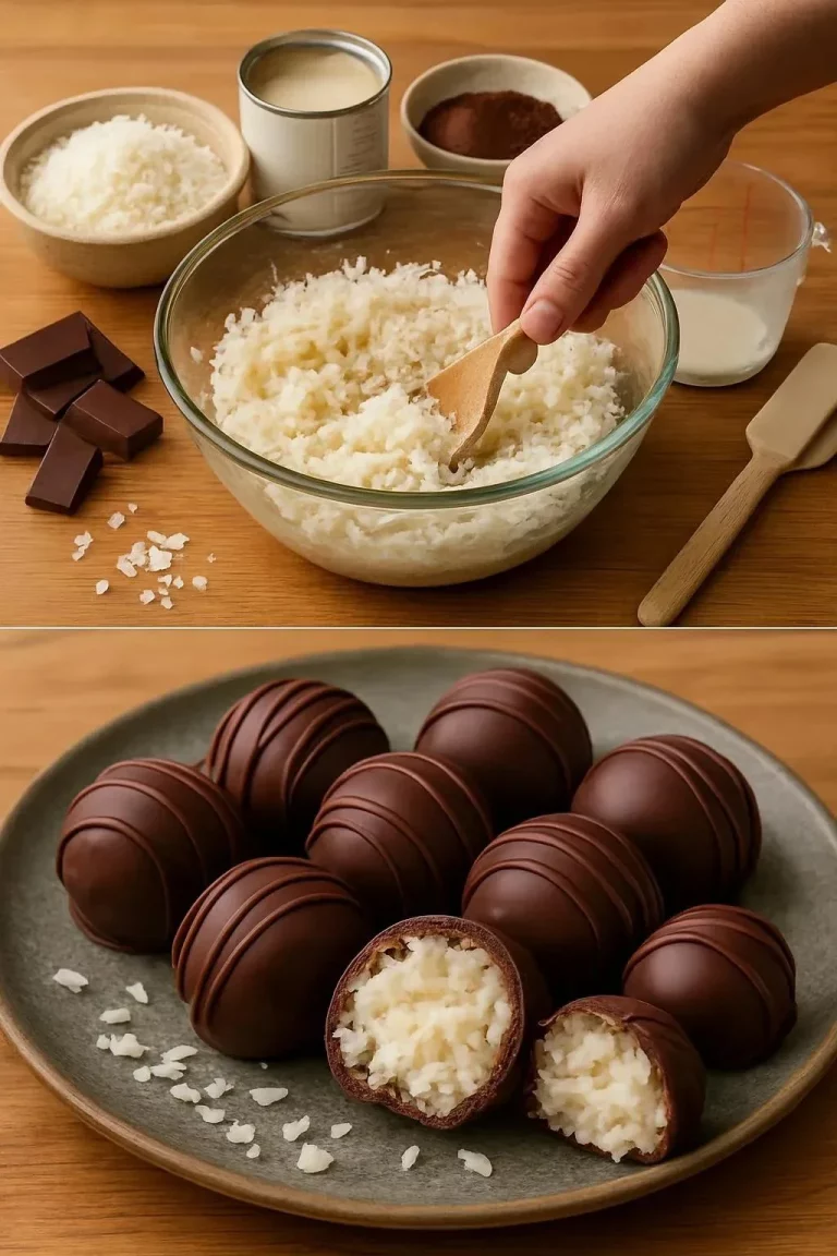 Deliciosas trufas de coco caseras decoradas con coco rallado