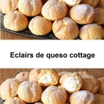 Eclairs de queso cottage recién horneados en un plato.