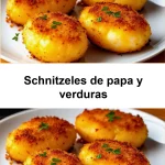 Schnitzeles de papa y verduras preparados en un plato colorido