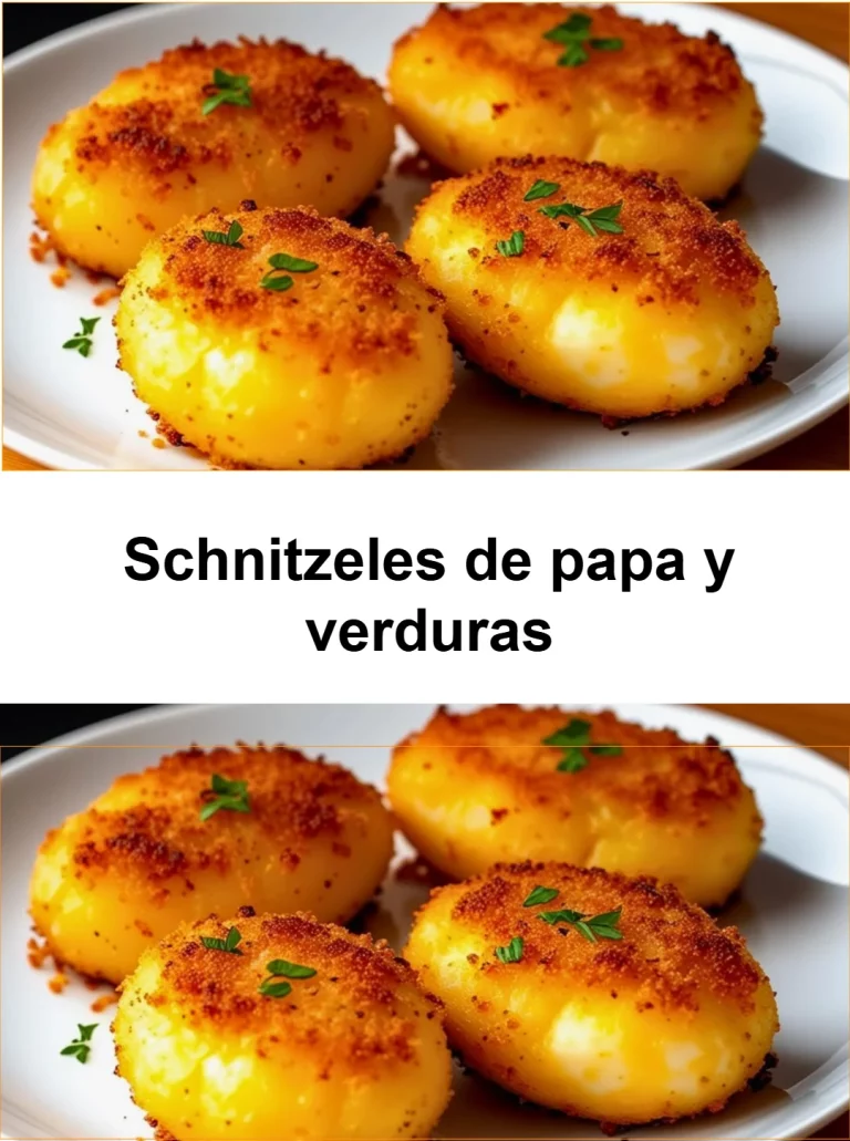 Schnitzeles de papa y verduras preparados en un plato colorido