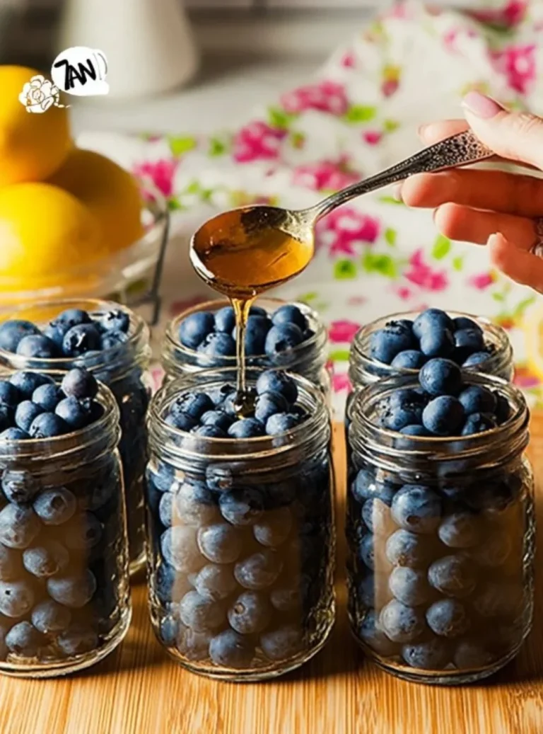 Tarro de arándanos en conserva listos para disfrutar en recetas