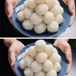 Bocaditos de Navidad de coco y almendra en una bandeja festiva