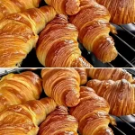 Croissants esponjosos servidos con salsa de caramelo
