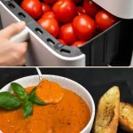 Sopa de tomate fácil y acogedora preparada en una air fryer.