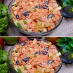 Ensalada de zanahoria con piña y manzanas en un plato colorido