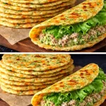 Flatbread de aguacate con atún fresco y ingredientes saludables.