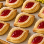 Galletas con mermelada de cereza recién horneadas y decoradas