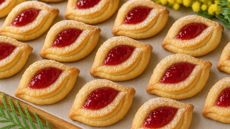 Galletas con mermelada de cereza recién horneadas y decoradas