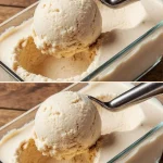 Helado casero sin crema servido en un cucurucho con frutas frescas.