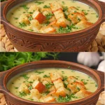 Sopa de ajo casera de invierno, receta de la abuela.