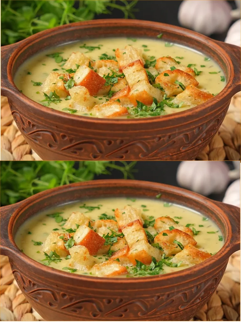 Sopa de ajo casera de invierno, receta de la abuela.