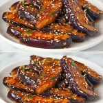 Deliciosa berenjena frita con sésamo, plato saludable y fácil de preparar