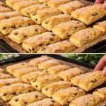 Galletas deliciosas recién horneadas sobre una mesa de madera