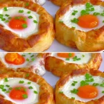 Nidos de papa y huevo recién preparados en un plato atractivo