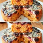 Pan de avena con manzana y zanahoria recién horneado en una mesa.