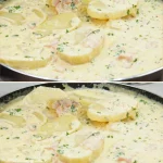 Papas cremosas con jamón, un delicioso plato reconfortante.