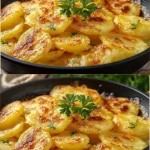 Papas Savoyard fritas crujientes y doradas servidas en un plato.