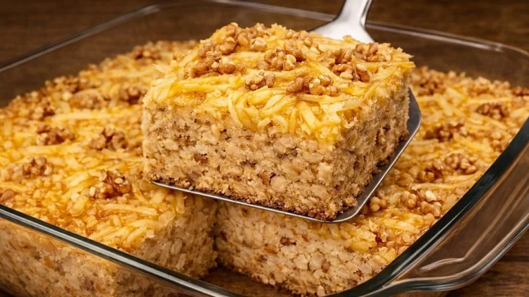 Pastel de Avena, Manzana y Plátano recién horneado con frutas frescas.
