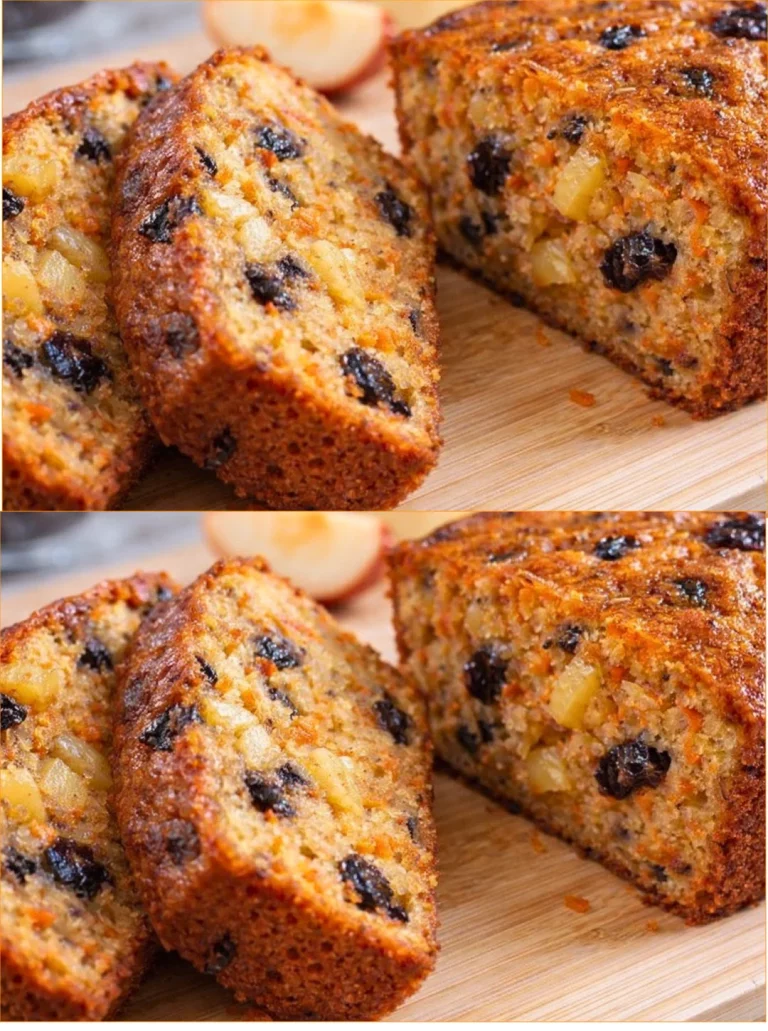 Pastel de avena, manzana y zanahorias en un plato, decorado con frutos secos.