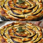 Tierno pastel de berenjenas y queso servido en un plato elegante.