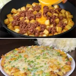 Receta de patatas con carne picada en un plato delicioso.