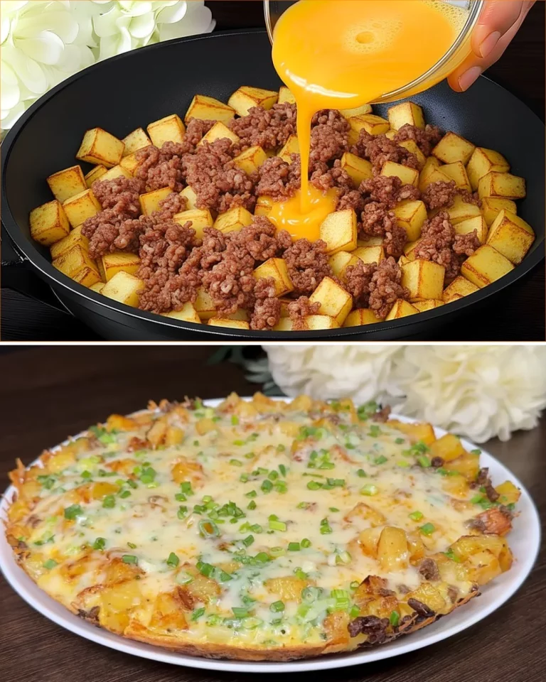 Receta de patatas con carne picada en un plato delicioso.