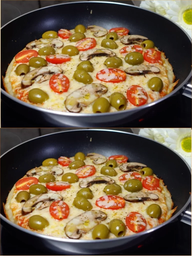 Pizza sin horno con masa líquida lista para servir