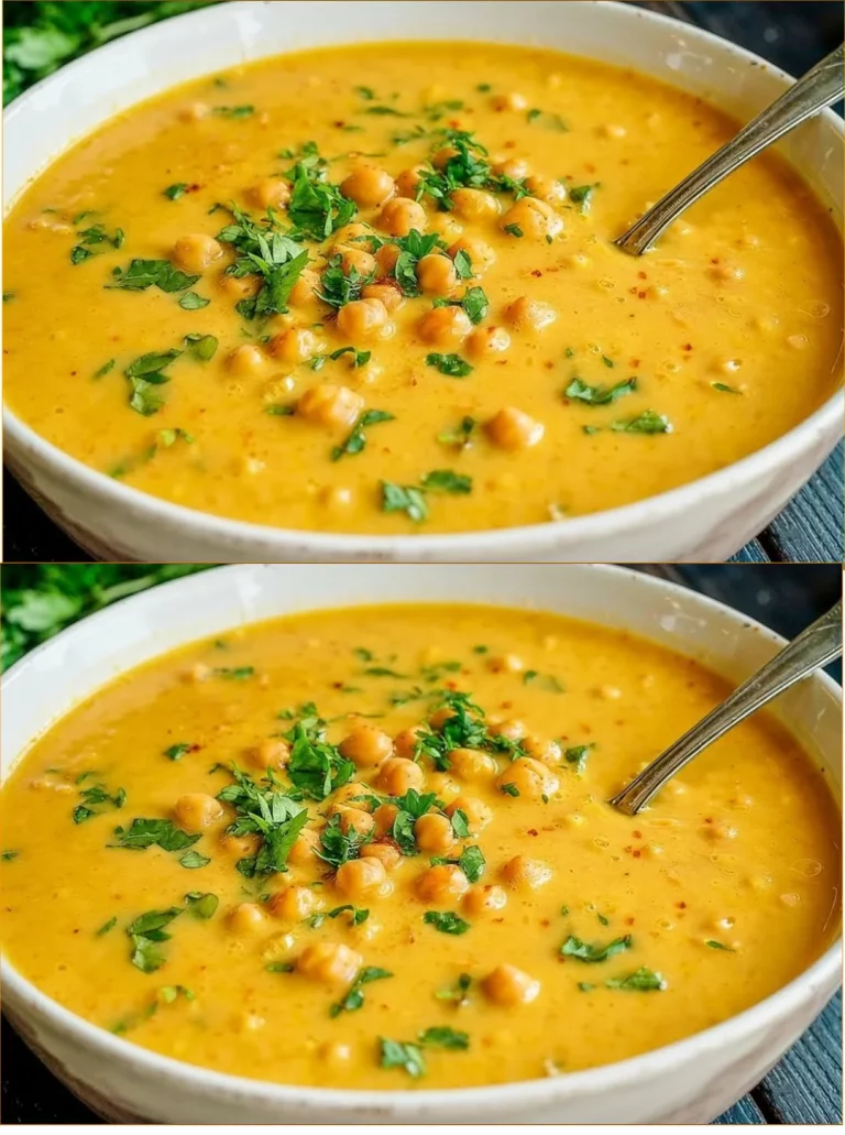 Imagen de deliciosa sopa de garbanzos con verduras y especias.