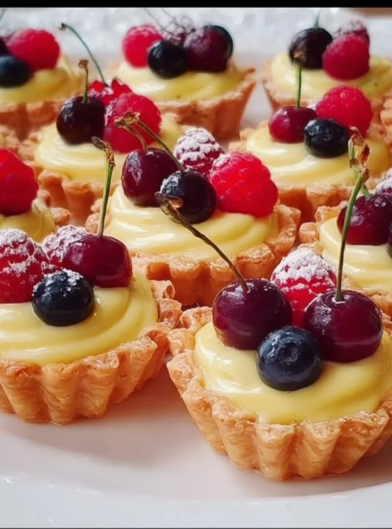 Mini tarts rellenas de natillas en un plato elegante