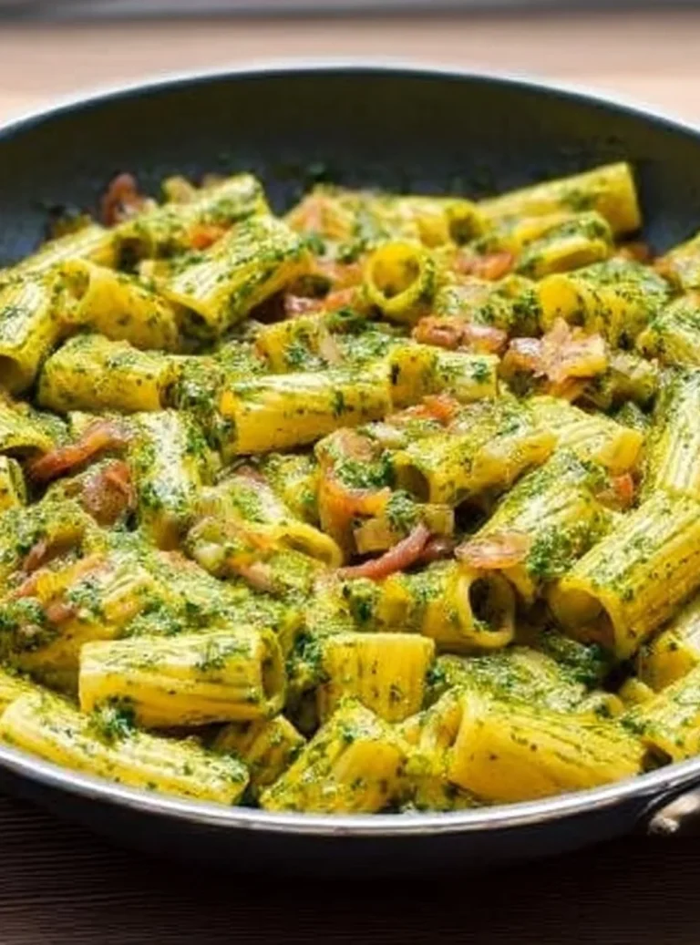 Plato de buena pasta con salsa deliciosa y hierbas frescas.
